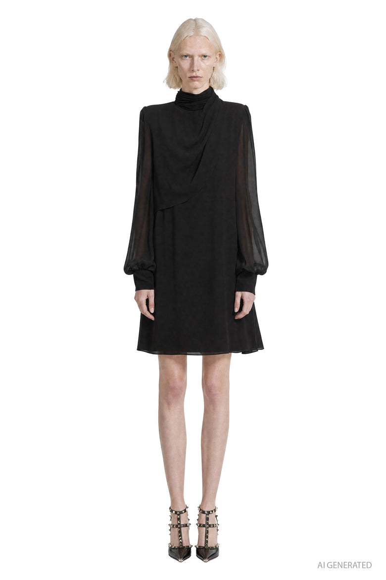VALENTINO Draped High Neck Silk Mini Dress woman