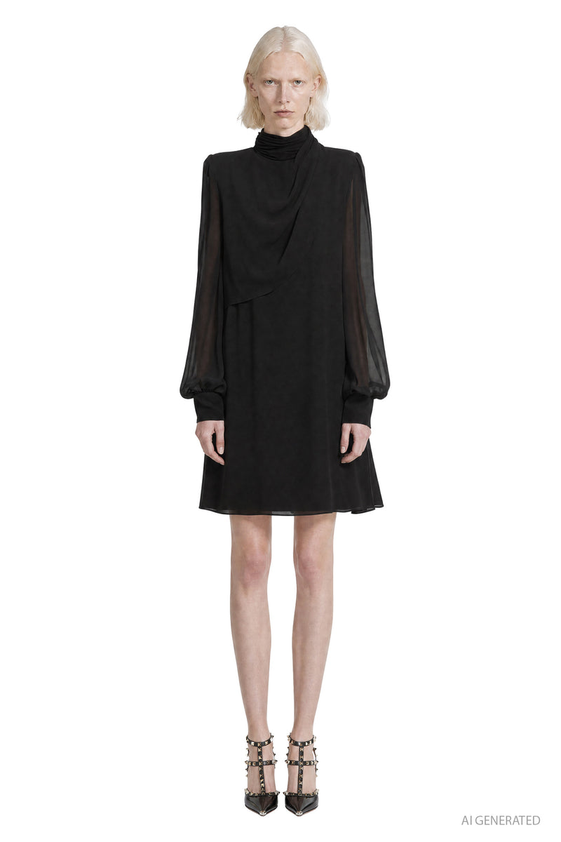 VALENTINO Draped High Neck Silk Mini Dress woman