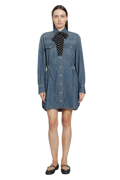 Scarf-detailed Denim Mini Dress