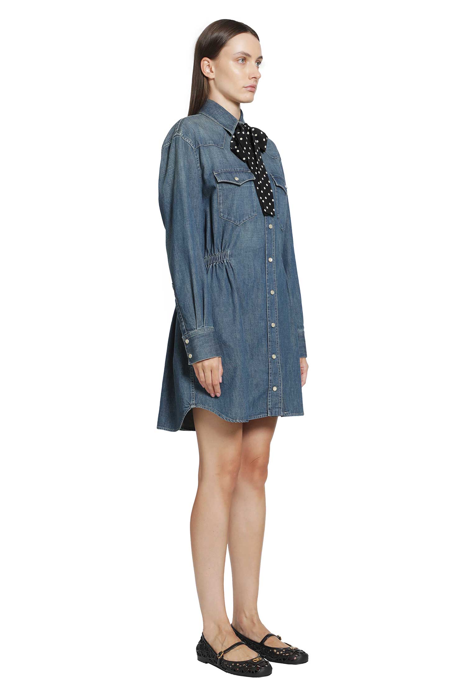 VALENTINO Scarf-detailed Denim Mini Dress woman