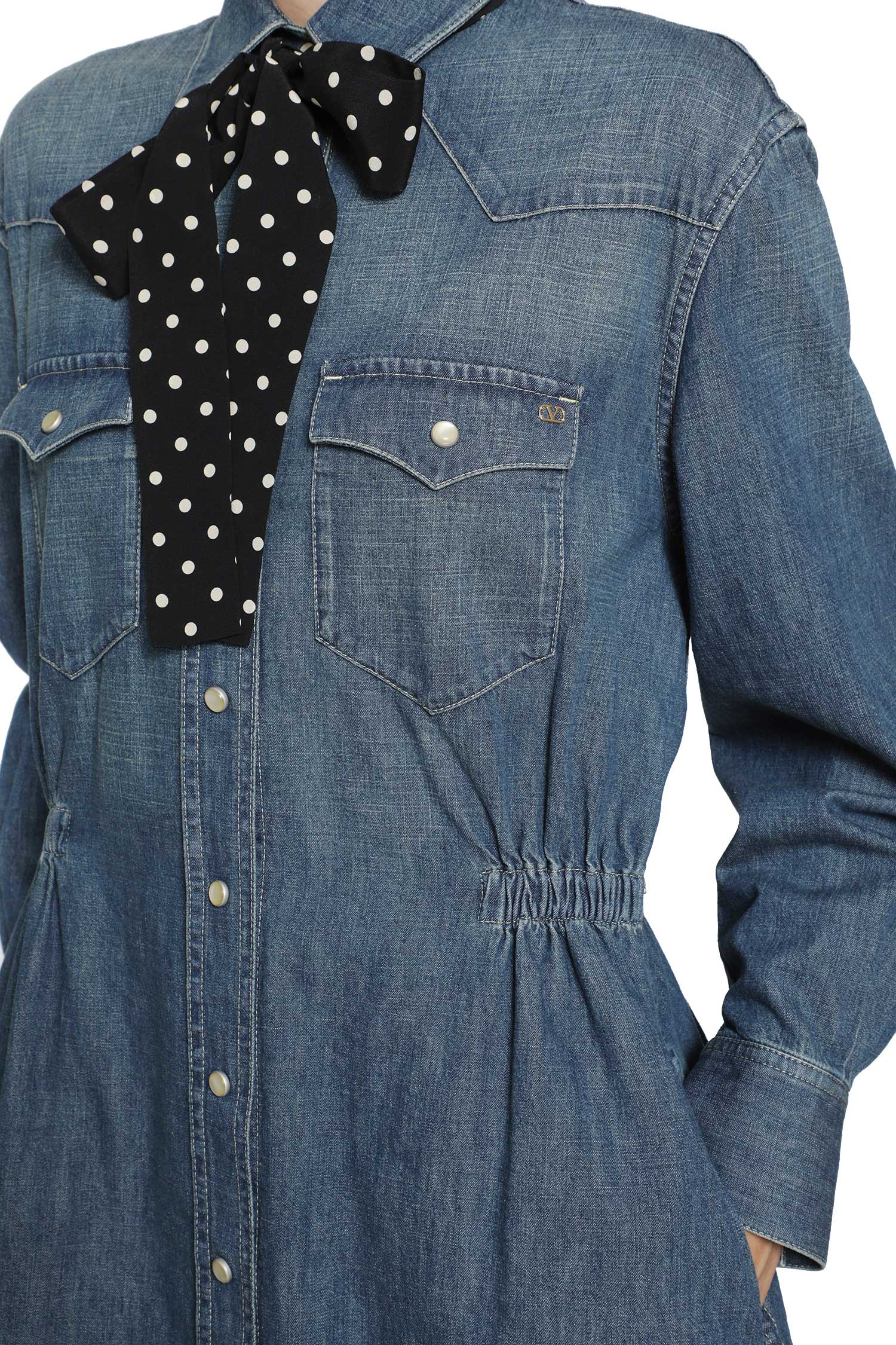 Scarf-detailed Denim Mini Dress