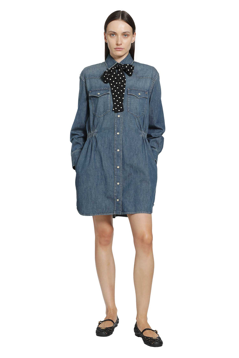 VALENTINO Scarf-detailed Denim Mini Dress woman