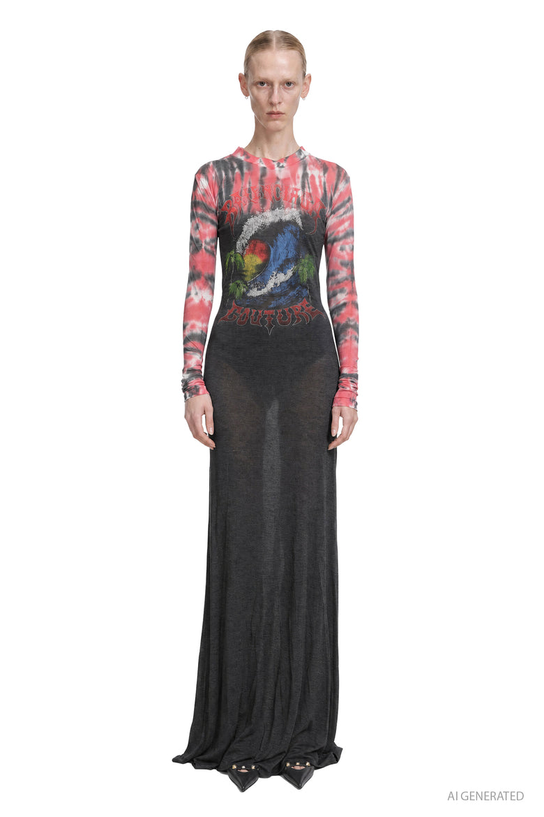 BALENCIAGA Extreme Tie Dye Long Sleeve Dress woman