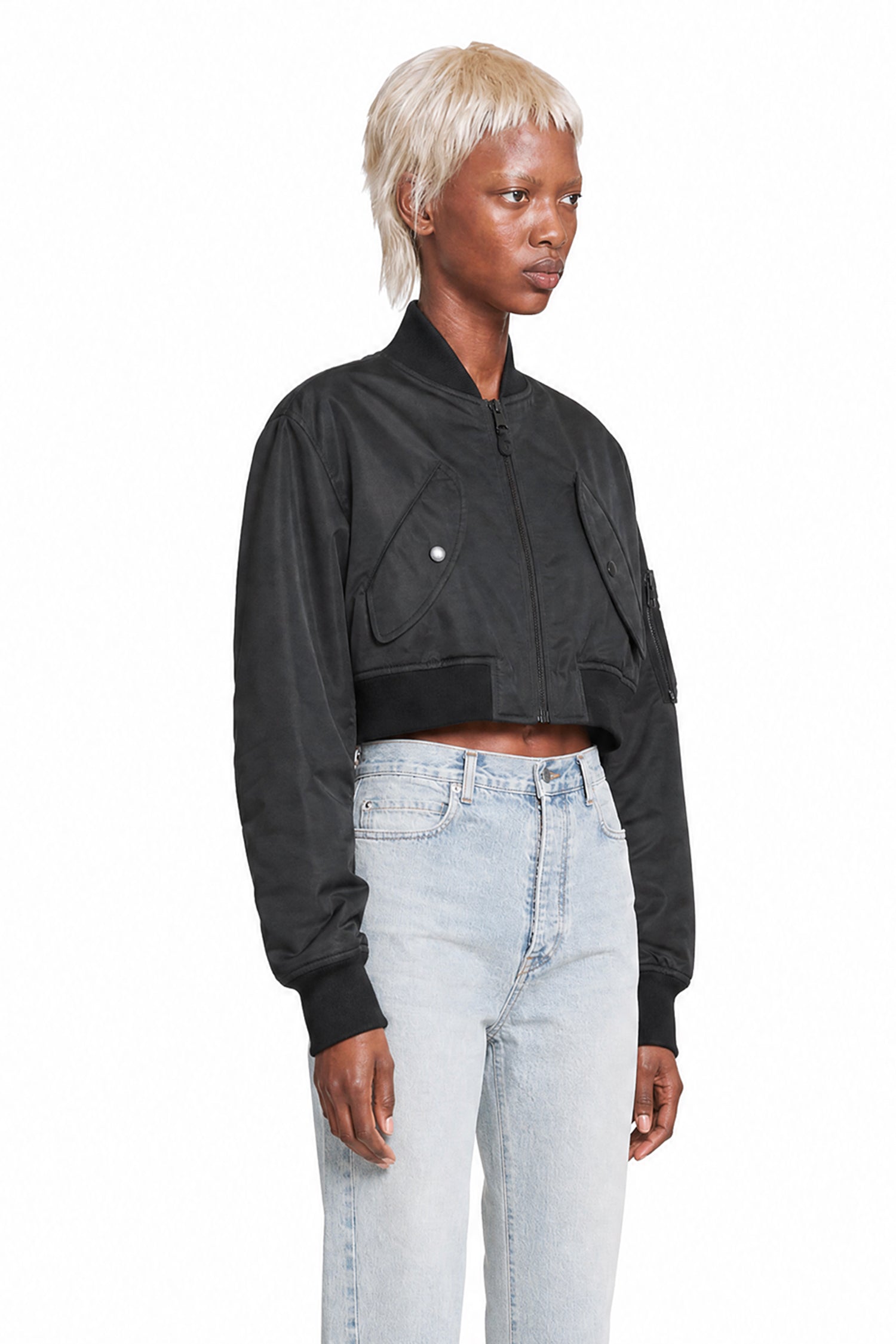 Cropped Bomber in Technical Faille