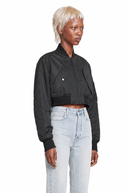 Cropped Bomber in Technical Faille