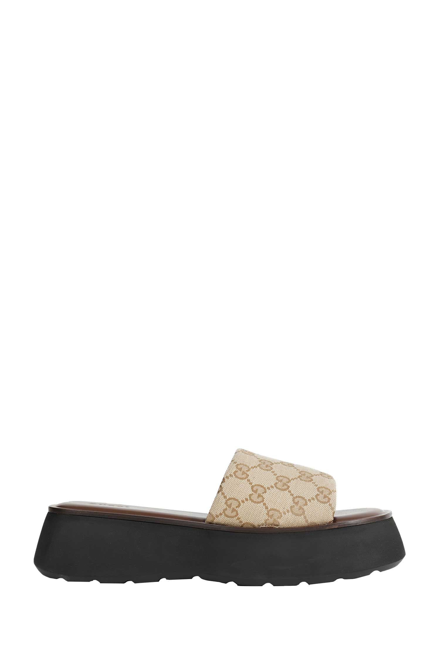 GG Canvas Flatform Slide Sandals