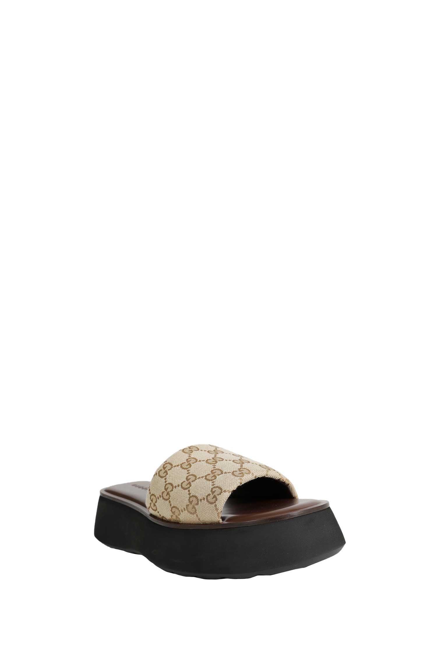 GG Canvas Flatform Slide Sandals