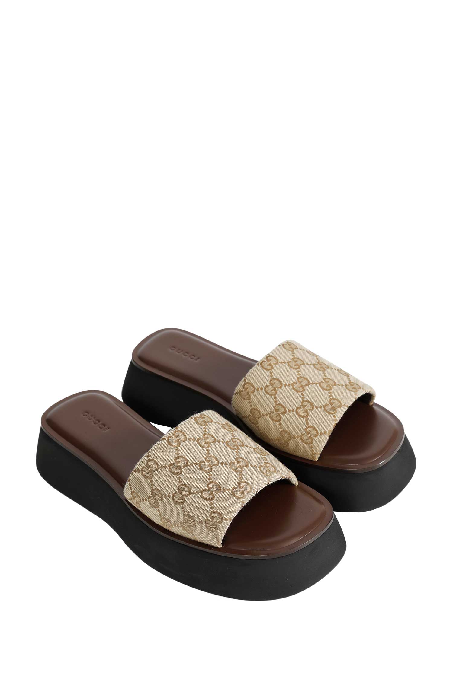 GG Canvas Flatform Slide Sandals
