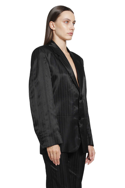 Pinstripe Wool Silk Blazer