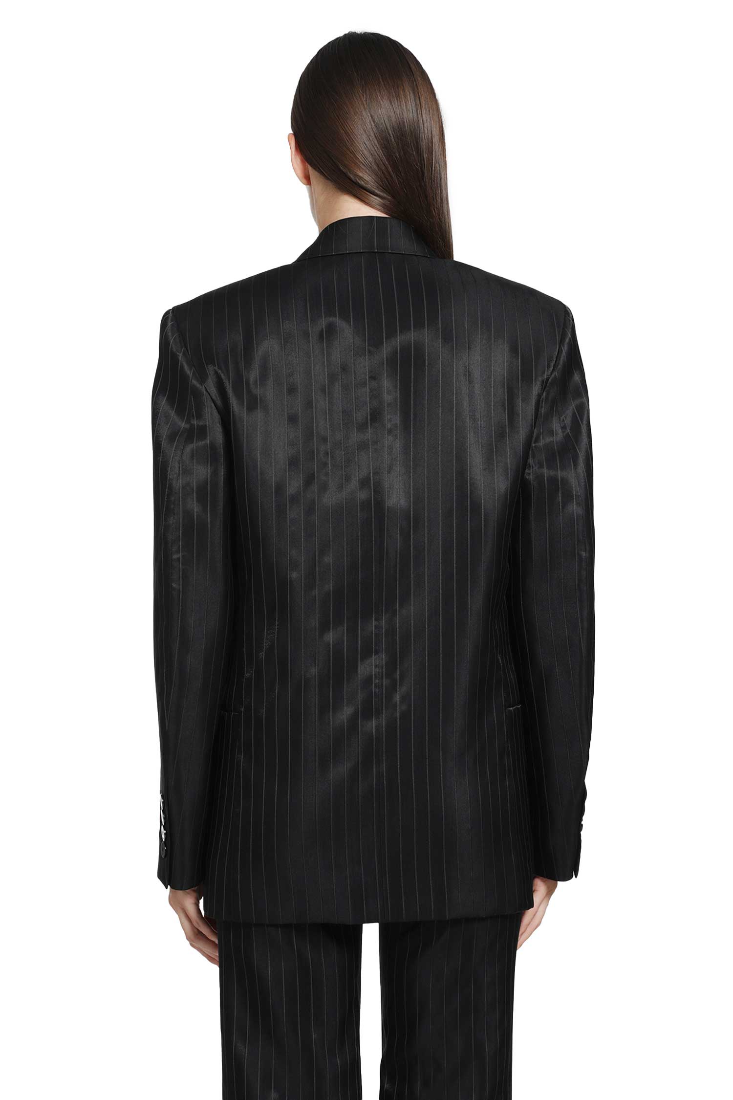 Pinstripe Wool Silk Blazer