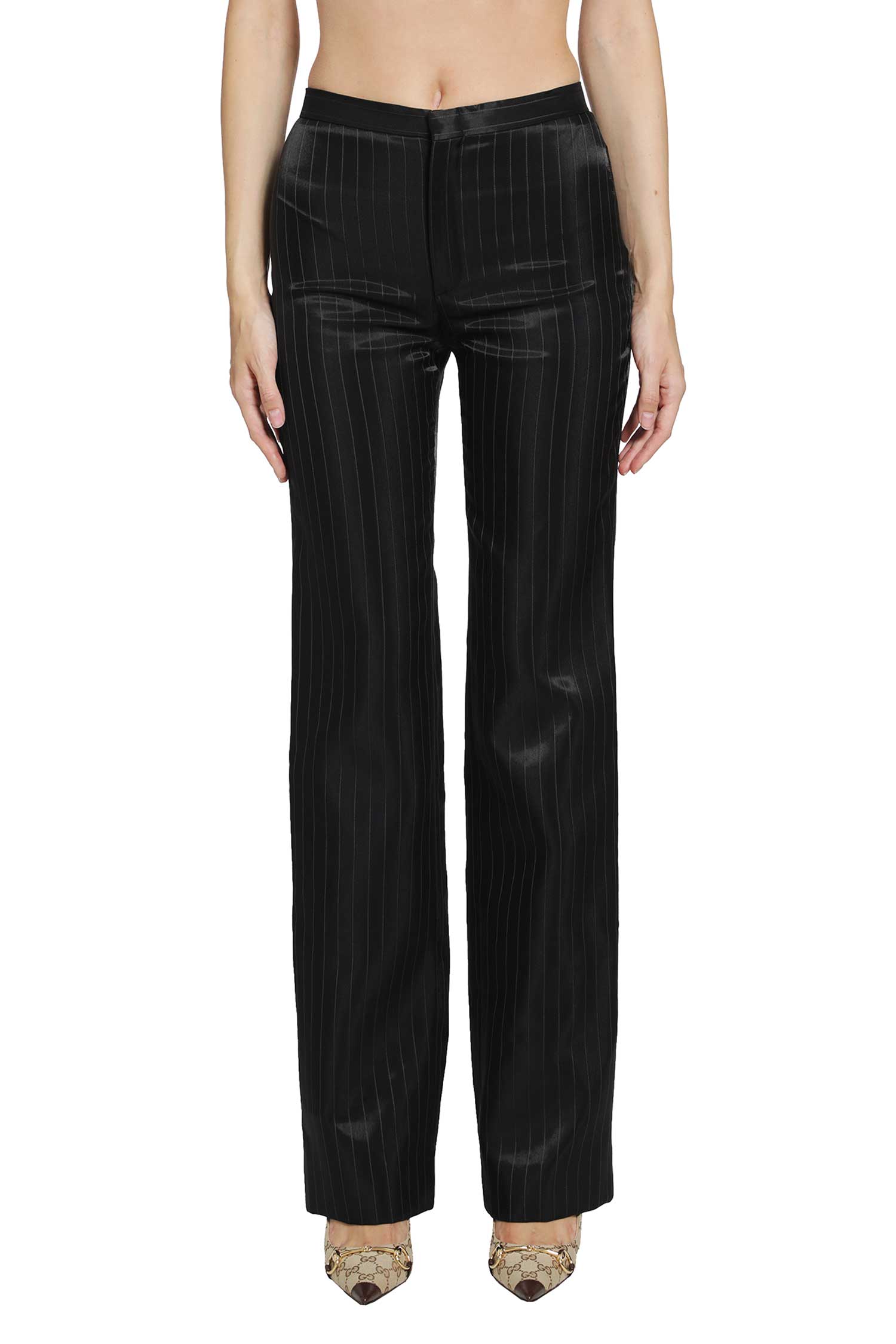 GUCCI Pinstripe Wool Silk Trousers woman
