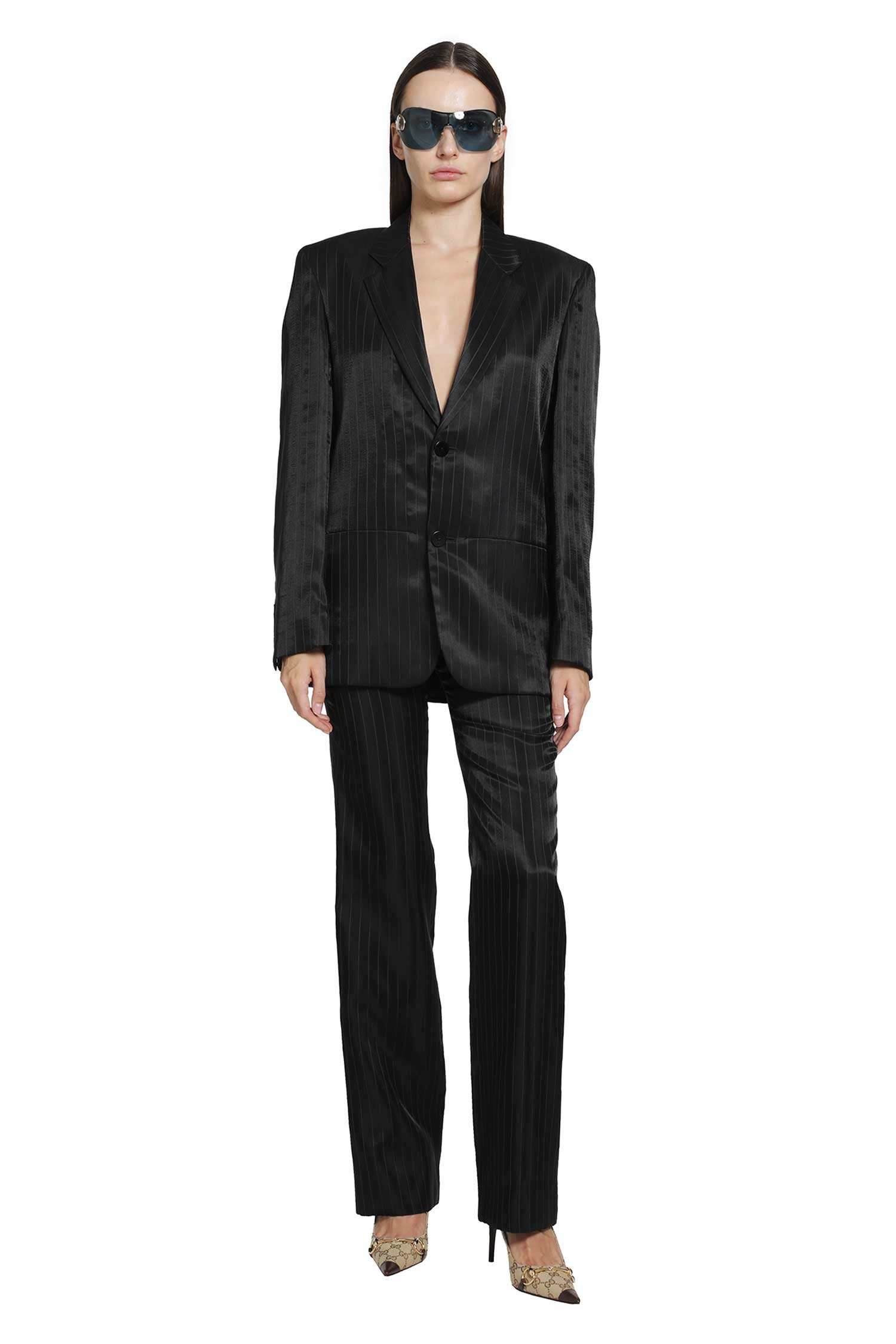 Pinstripe Wool Silk Trousers