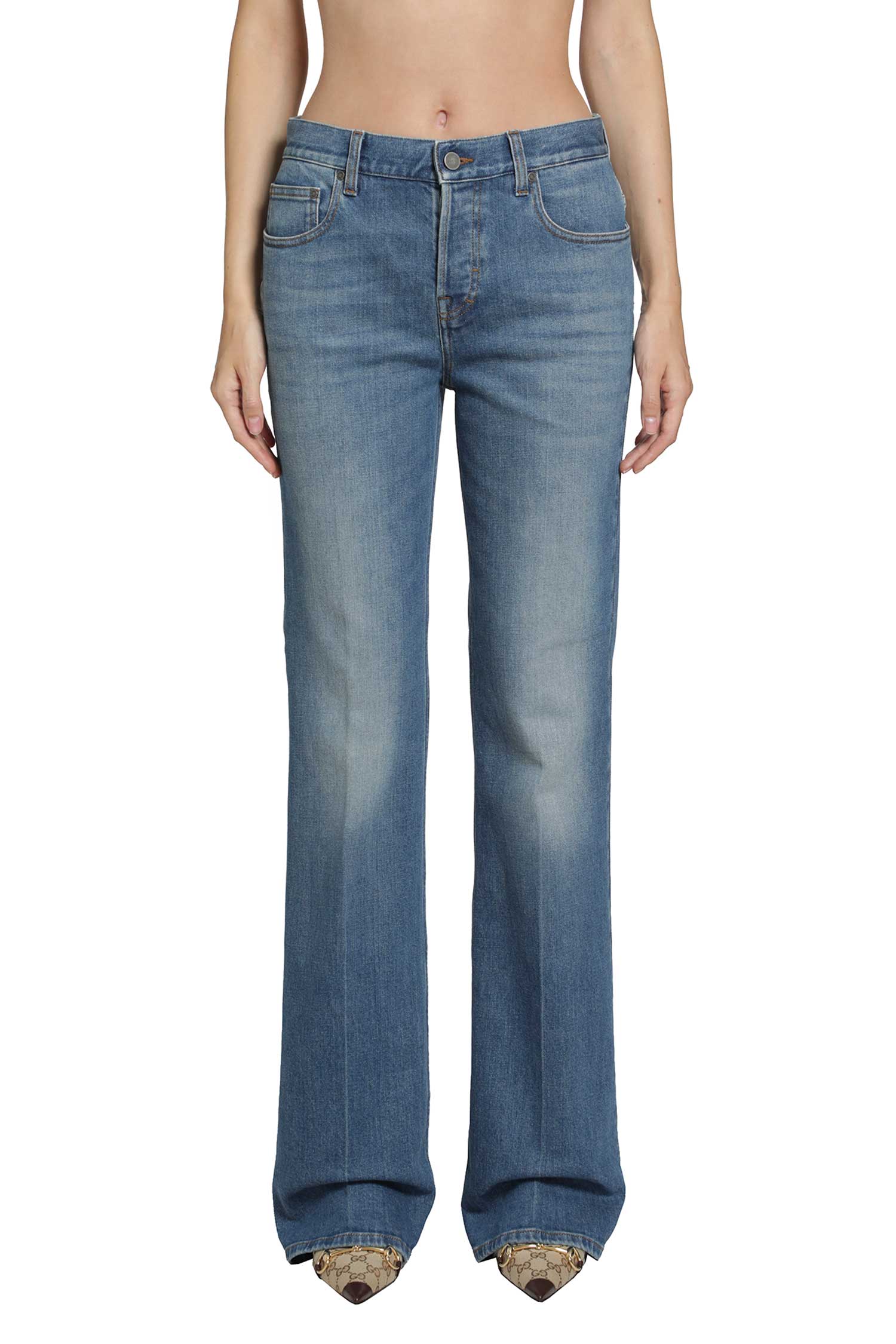 Flared Stretch Cotton Denim Jeans
