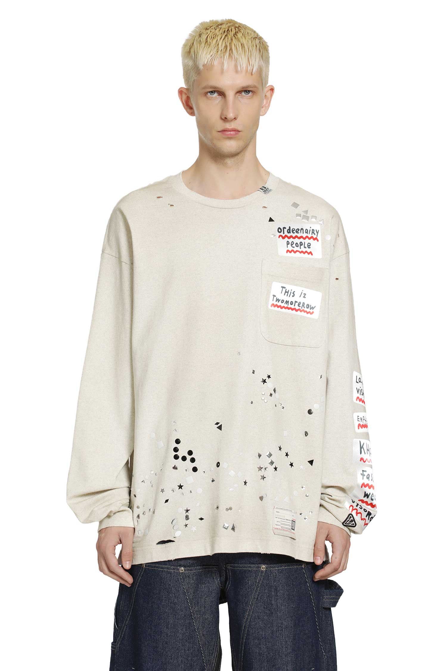 MAISON MIHARA YASUHIRO Embellished Sticker Long Sleeve T-Shirt man