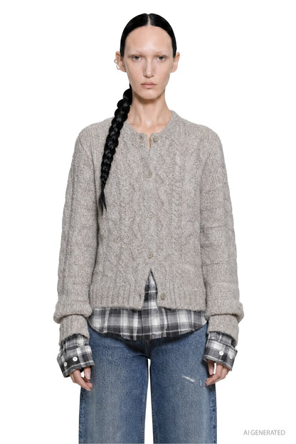 Layered Cable Knit Cardigan