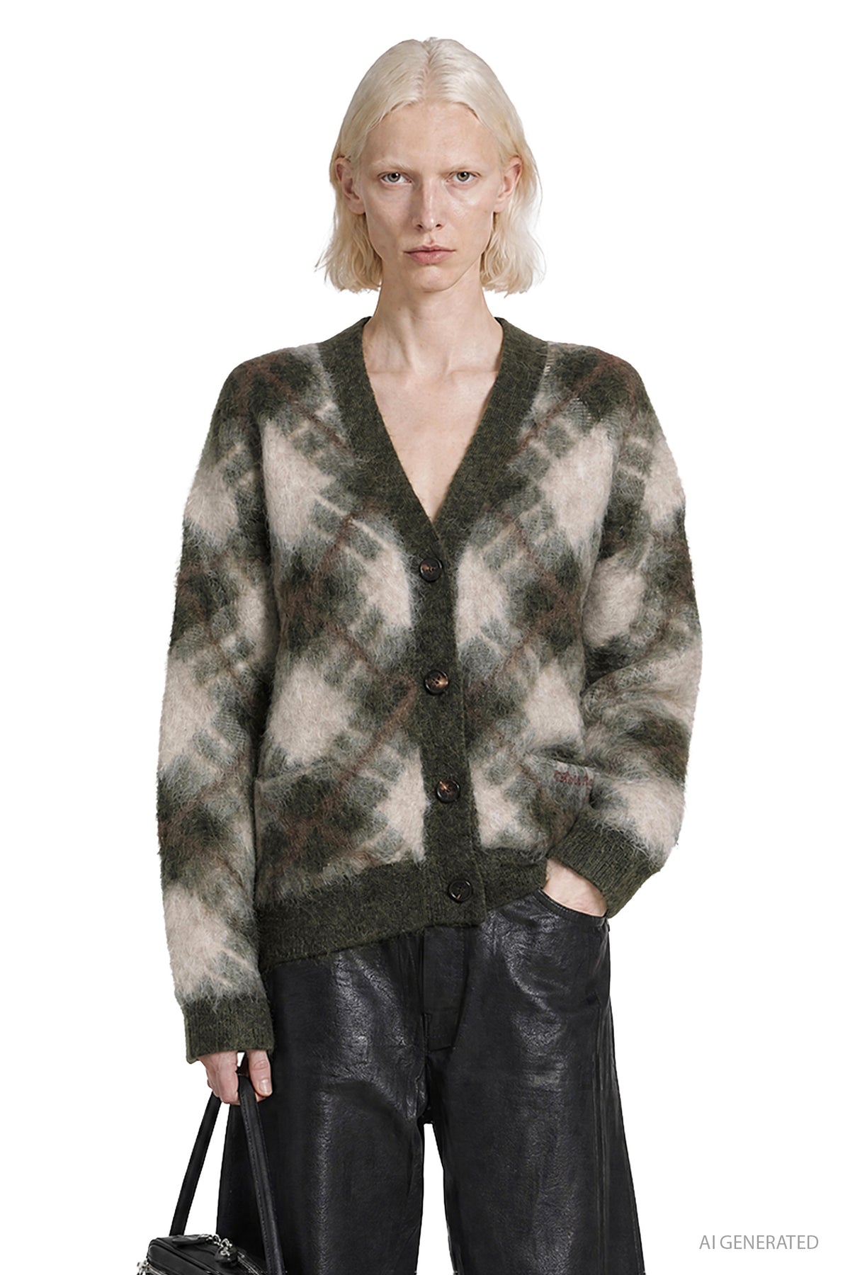 Argyle Mohair Wool Cardigan
