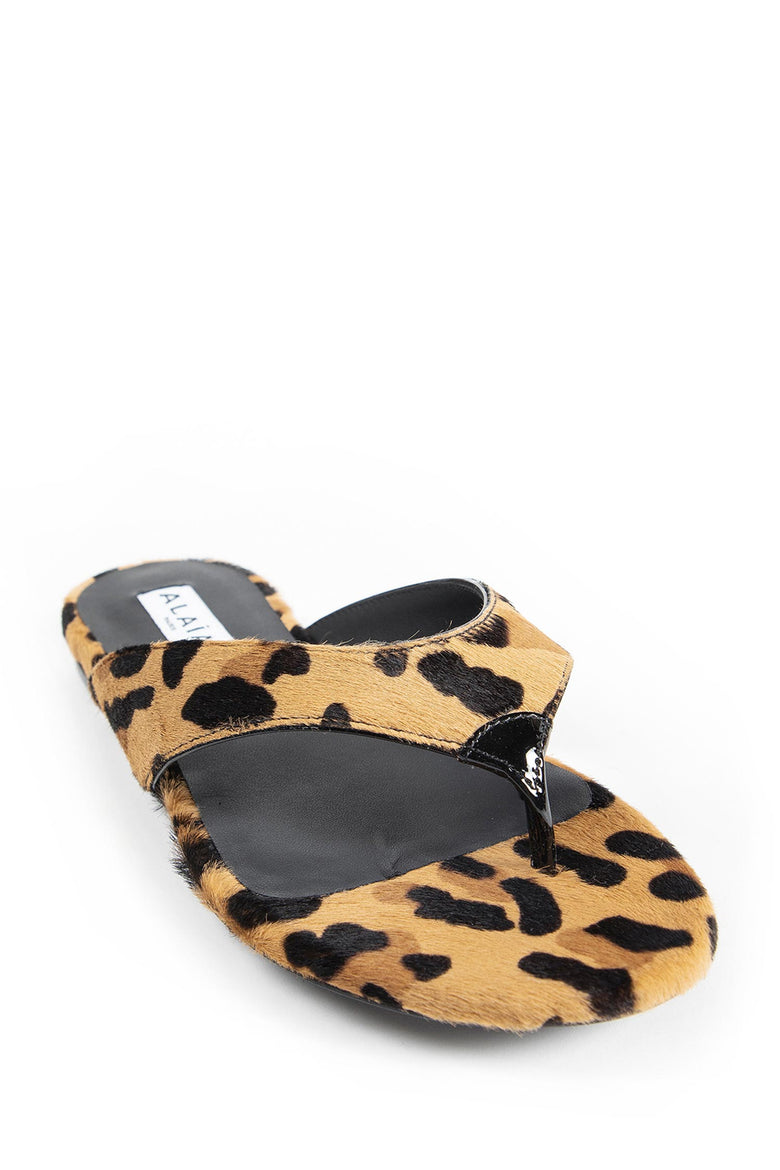 Infradito Flat Mules in Leopard Calf Hair