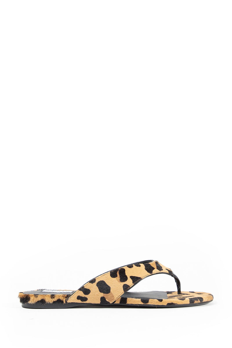 Flat Tong Mules in Leopard Calf Hair