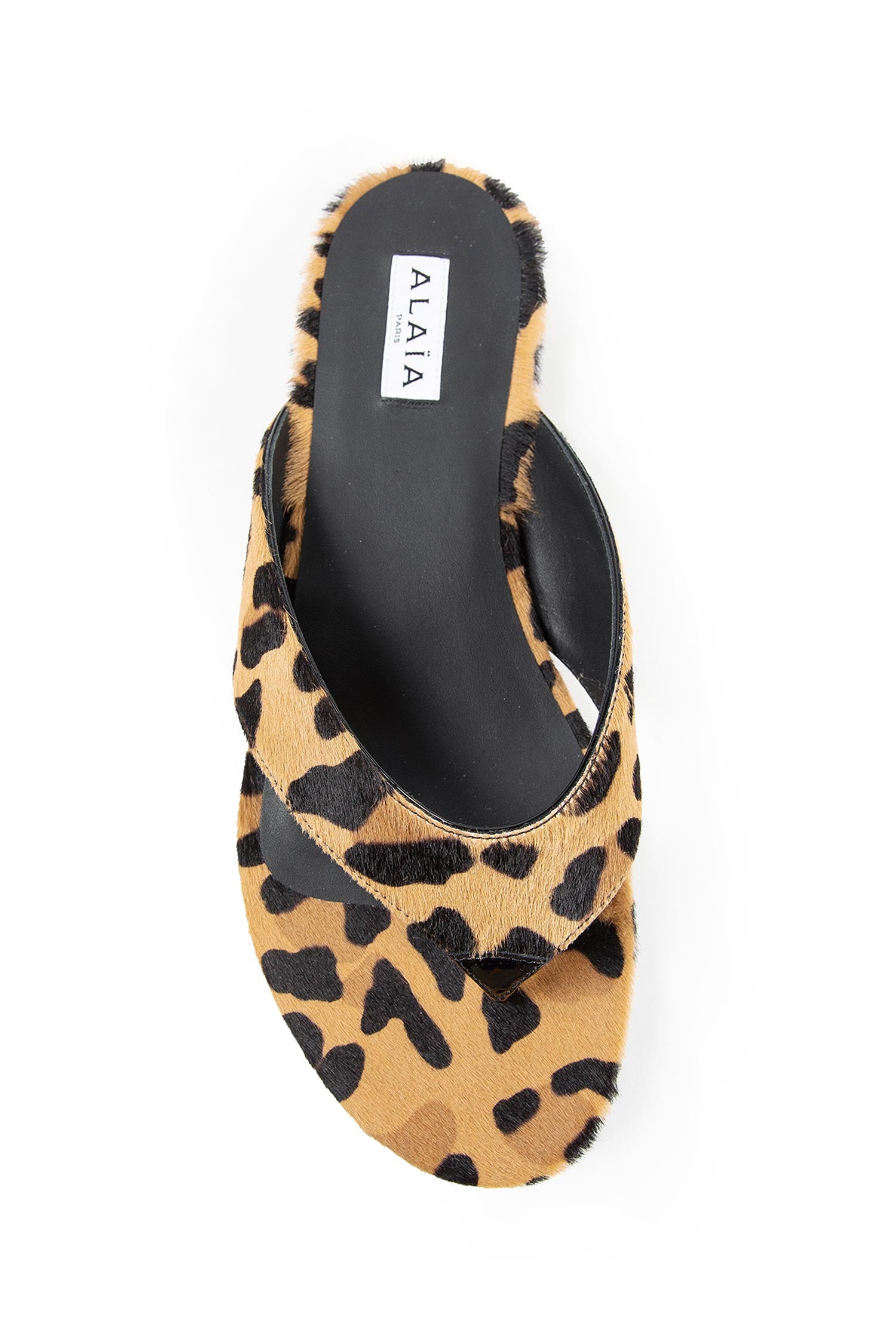 Flat Tong Mules in Leopard Calf Hair