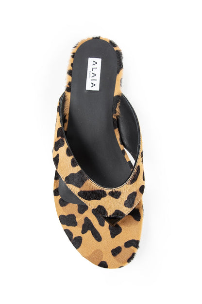 Flat Tong Mules in Leopard Calf Hair