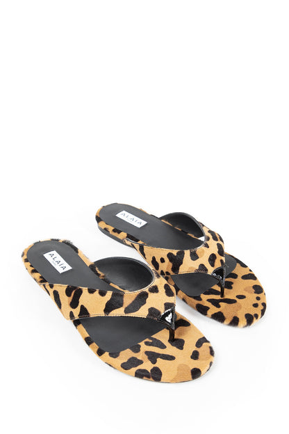 Flat Tong Mules in Leopard Calf Hair