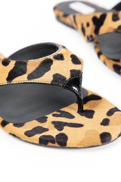 Flat Tong Mules in Leopard Calf Hair