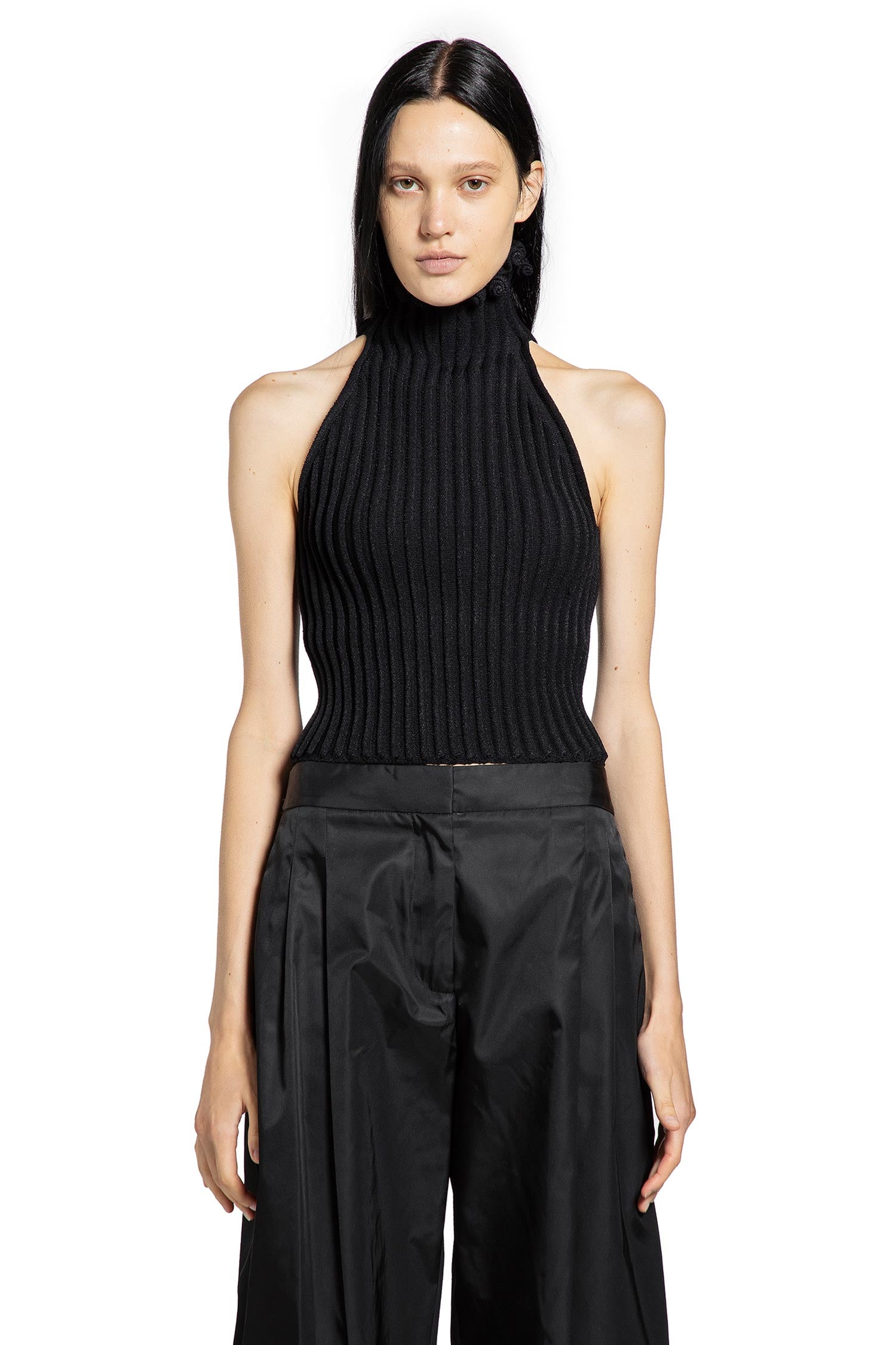 Ribbed-Knit Halter Top with Wavy Finish
