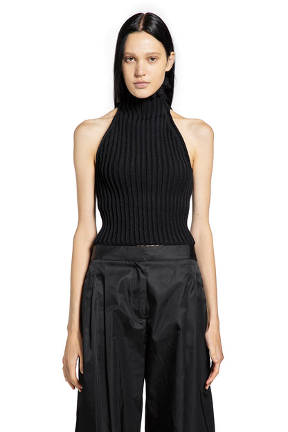 Ribbed-Knit Halter Top with Wavy Finish