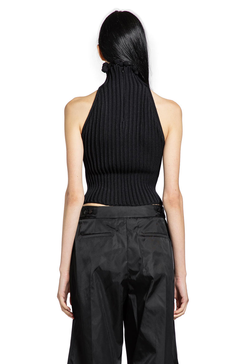 Ribbed-Knit Halter Top with Wavy Finish
