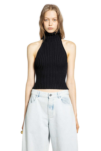 Ribbed-Knit Halter Top with Wavy Finish