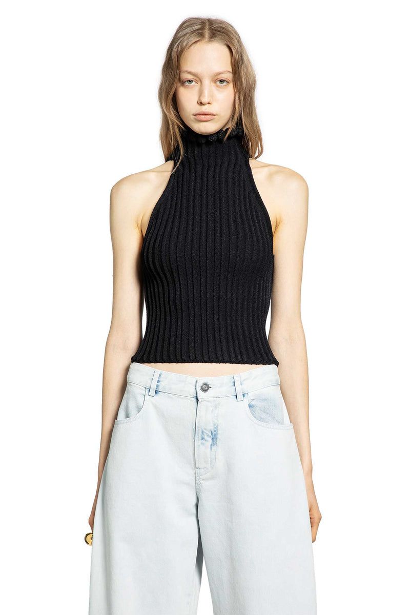 Ribbed-Knit Halter Top with Wavy Finish