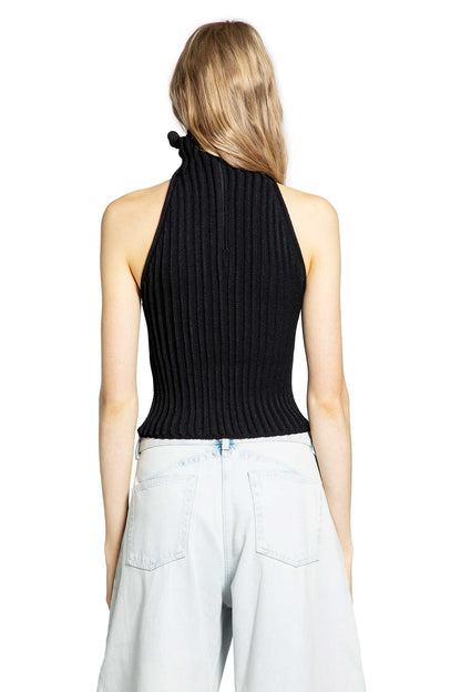 Ribbed-Knit Halter Top with Wavy Finish