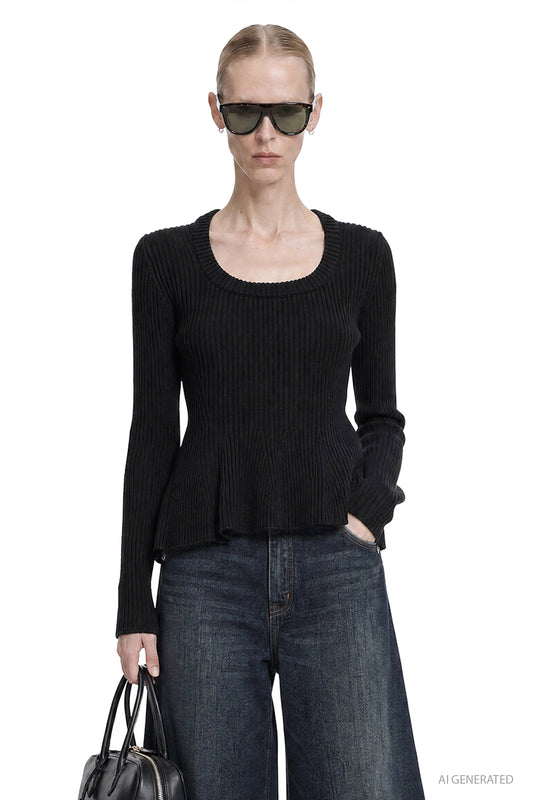 Ribbed Peplum Top