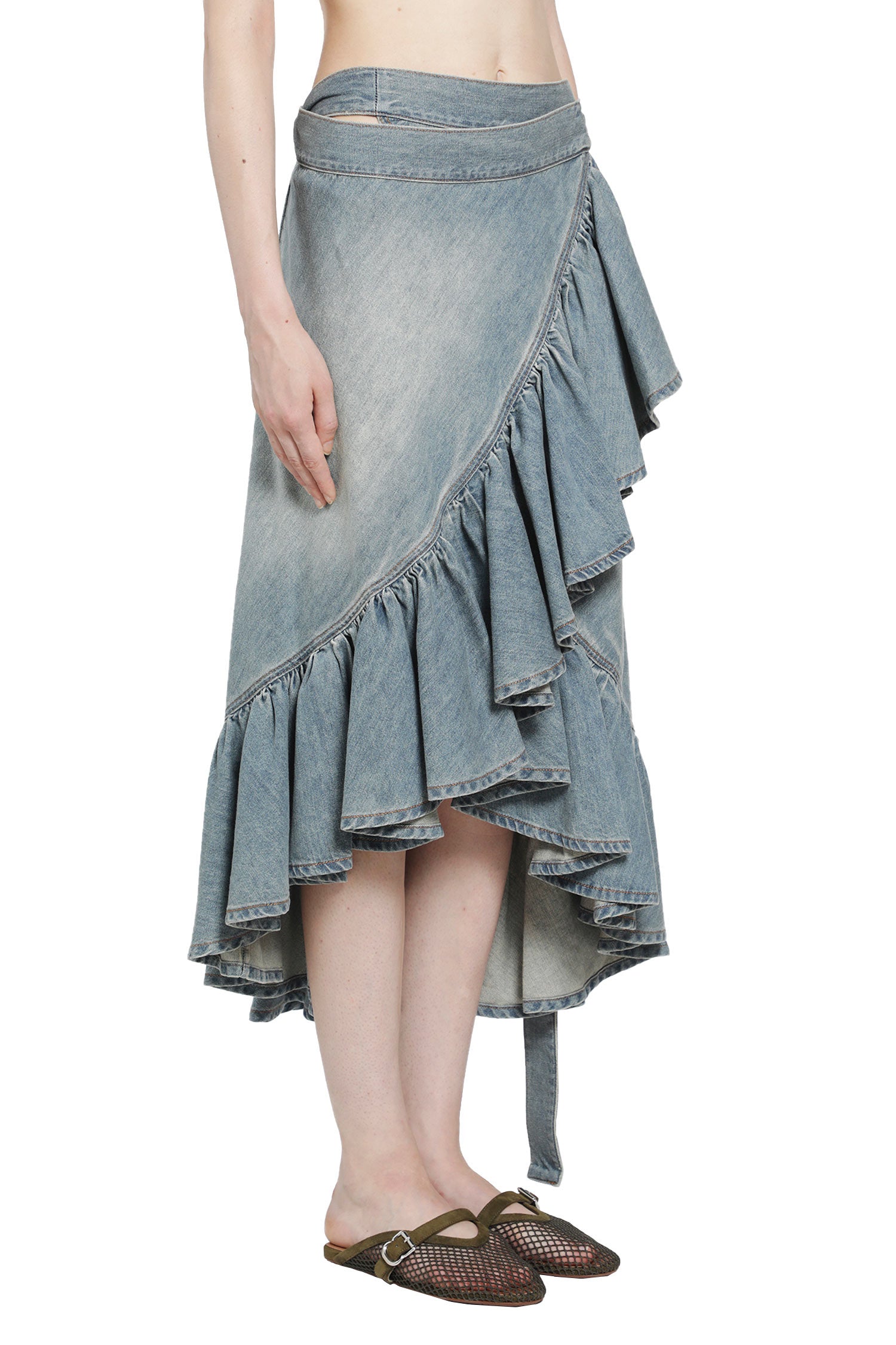 ALAIA Denim Ruffle Skirt woman