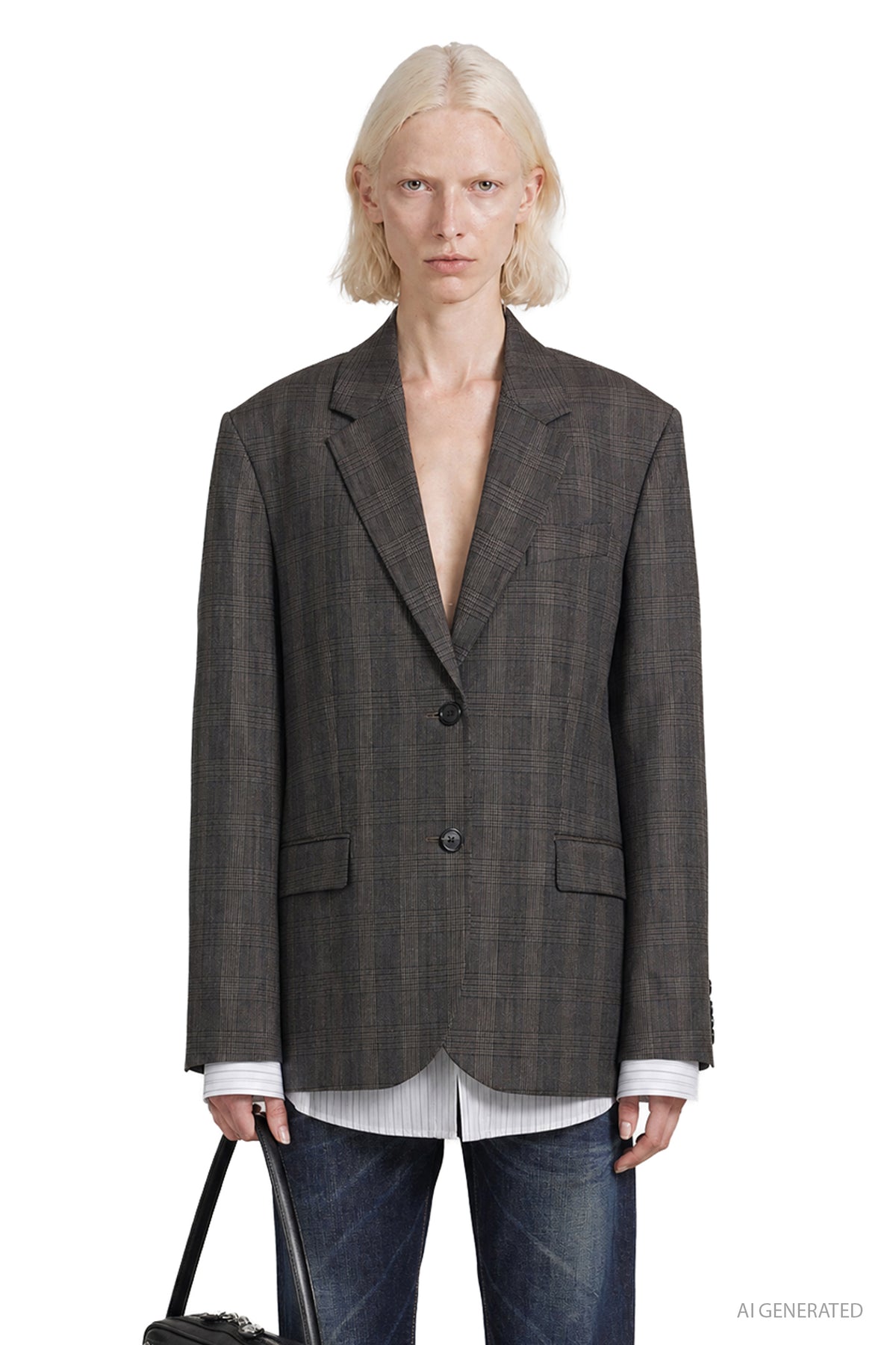 Layered Check Wool Blazer