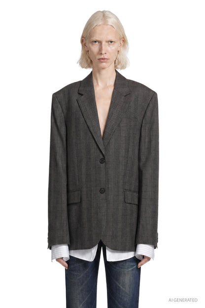 Layered Check Wool Blazer