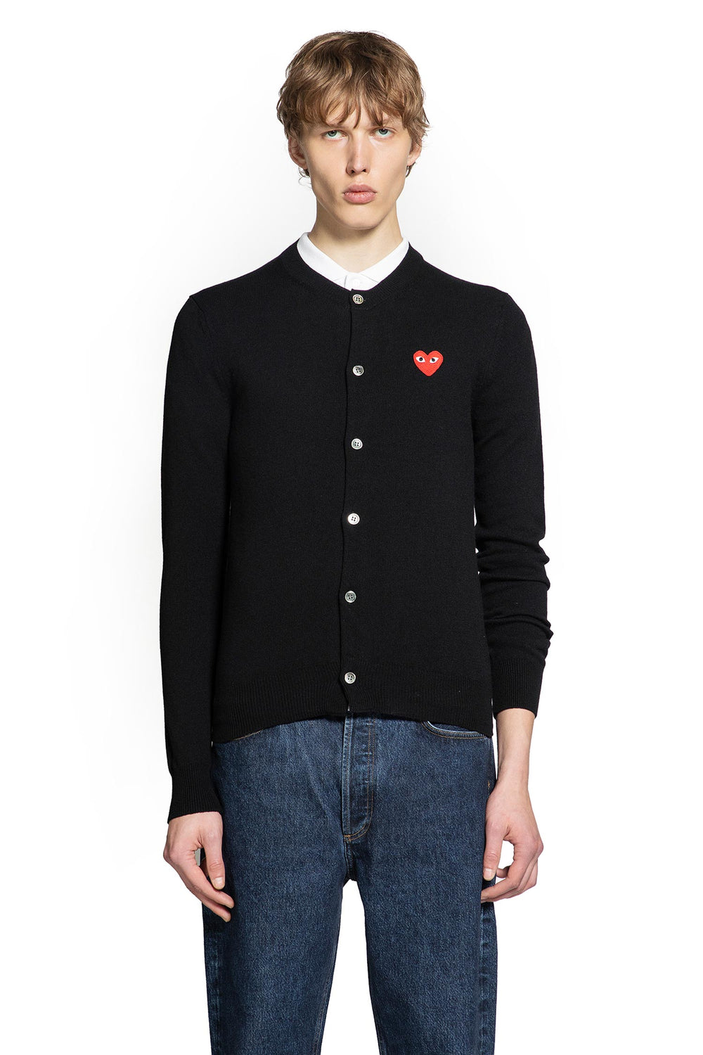 COMME DES GARCONS PLAY Heart Cardigan in Wool man