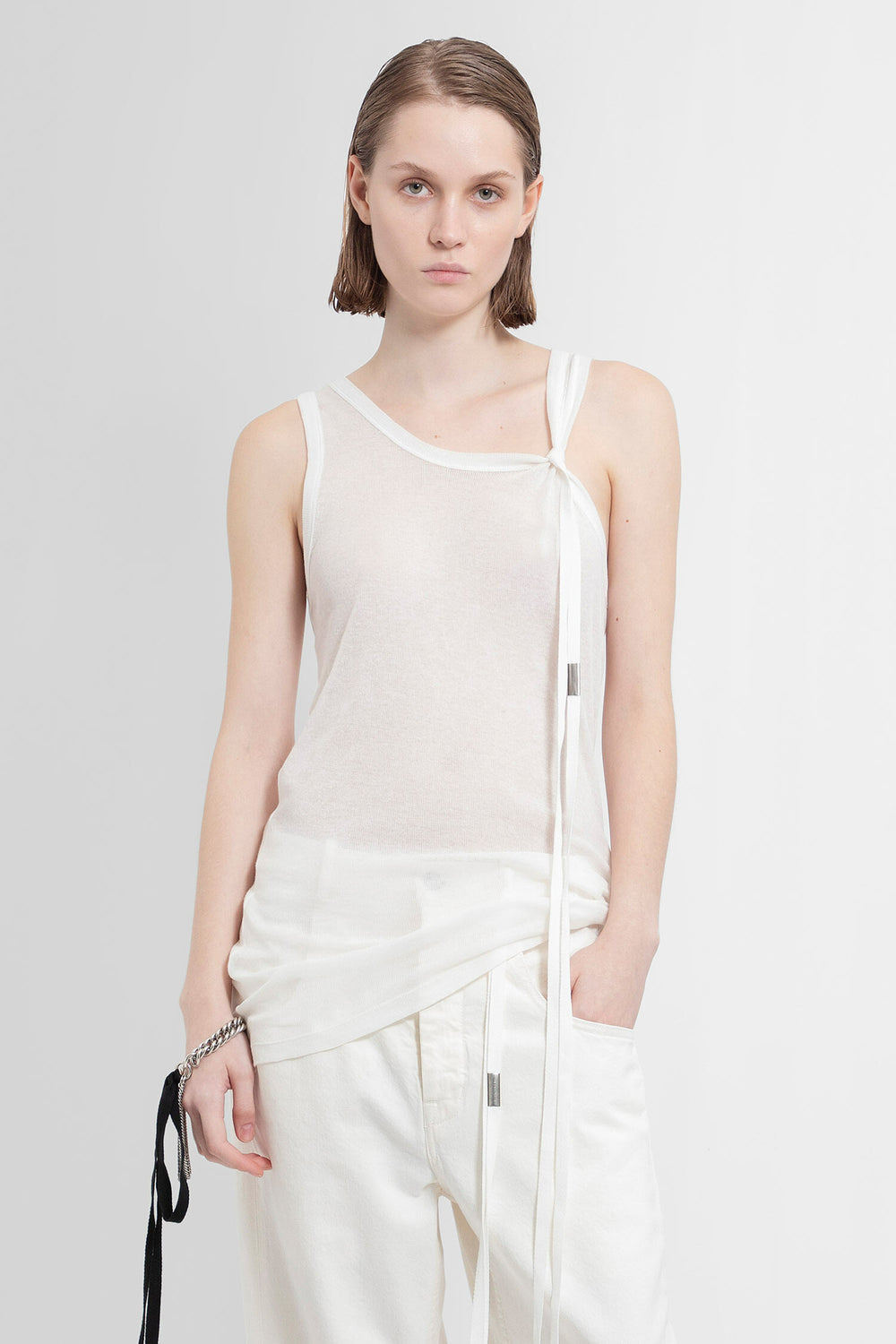 ANN DEMEULEMEESTER WOMAN OFF-WHITE T-SHIRTS & TANK TOPS