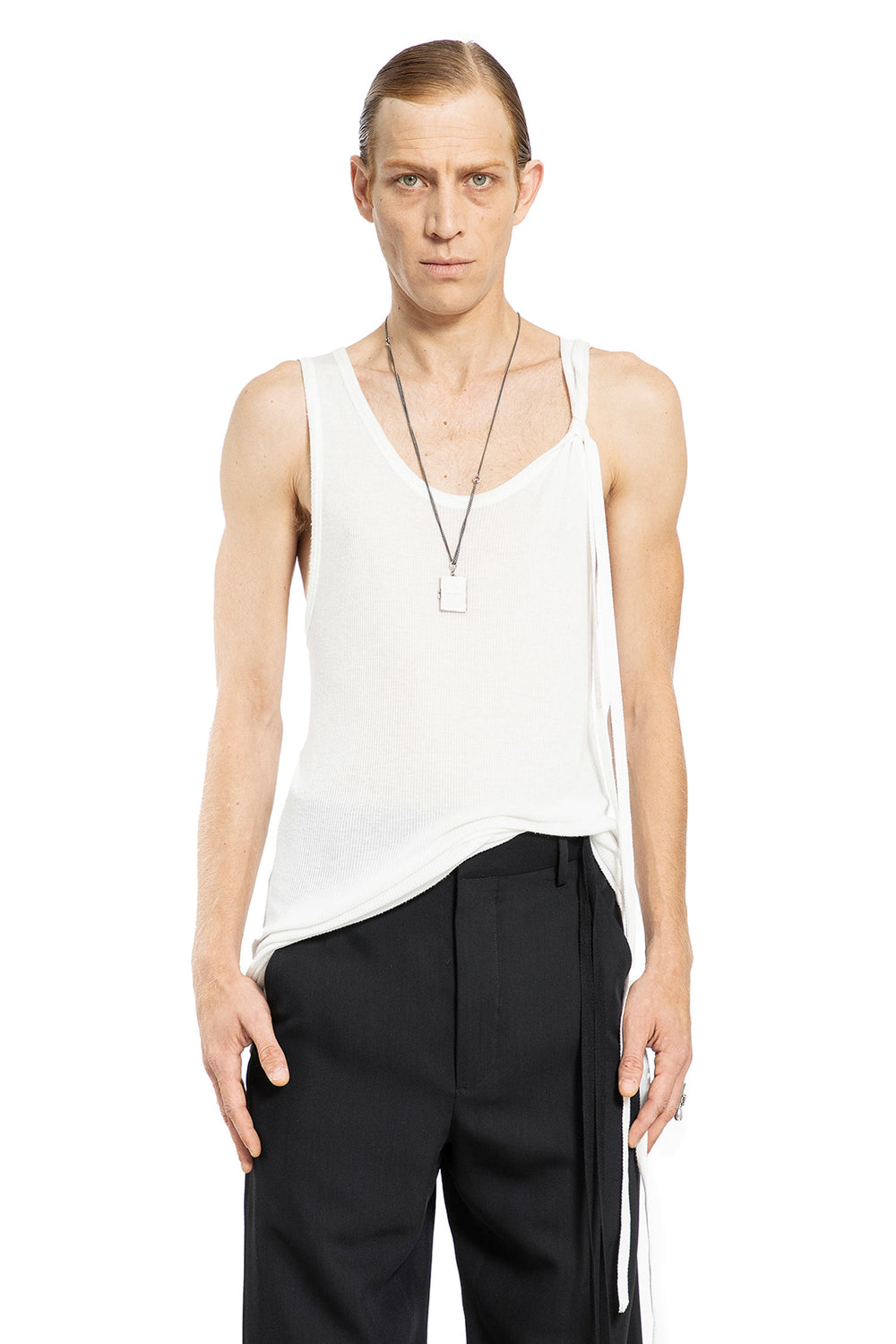 ANN DEMEULEMEESTER MAN OFF-WHITE T-SHIRTS & TANK TOPS