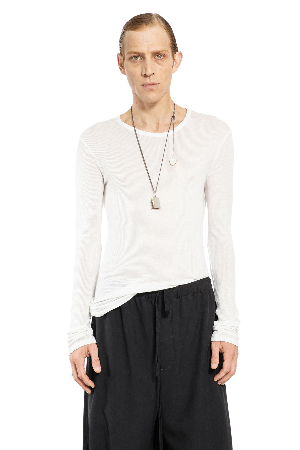 ANN DEMEULEMEESTER MAN OFF-WHITE T-SHIRTS & TANK TOPS