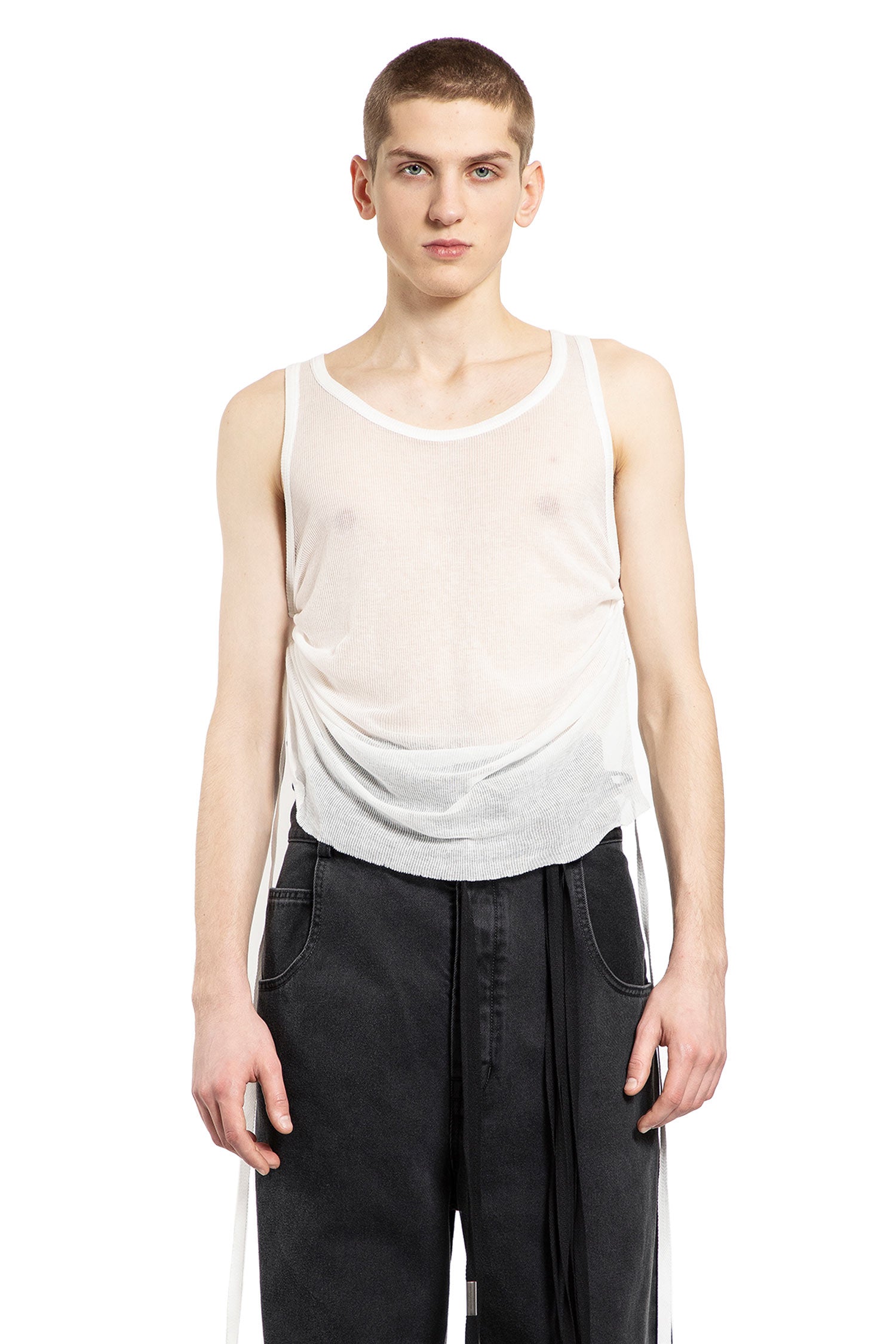 ANN DEMEULEMEESTER MAN OFF-WHITE T-SHIRTS & TANK TOPS