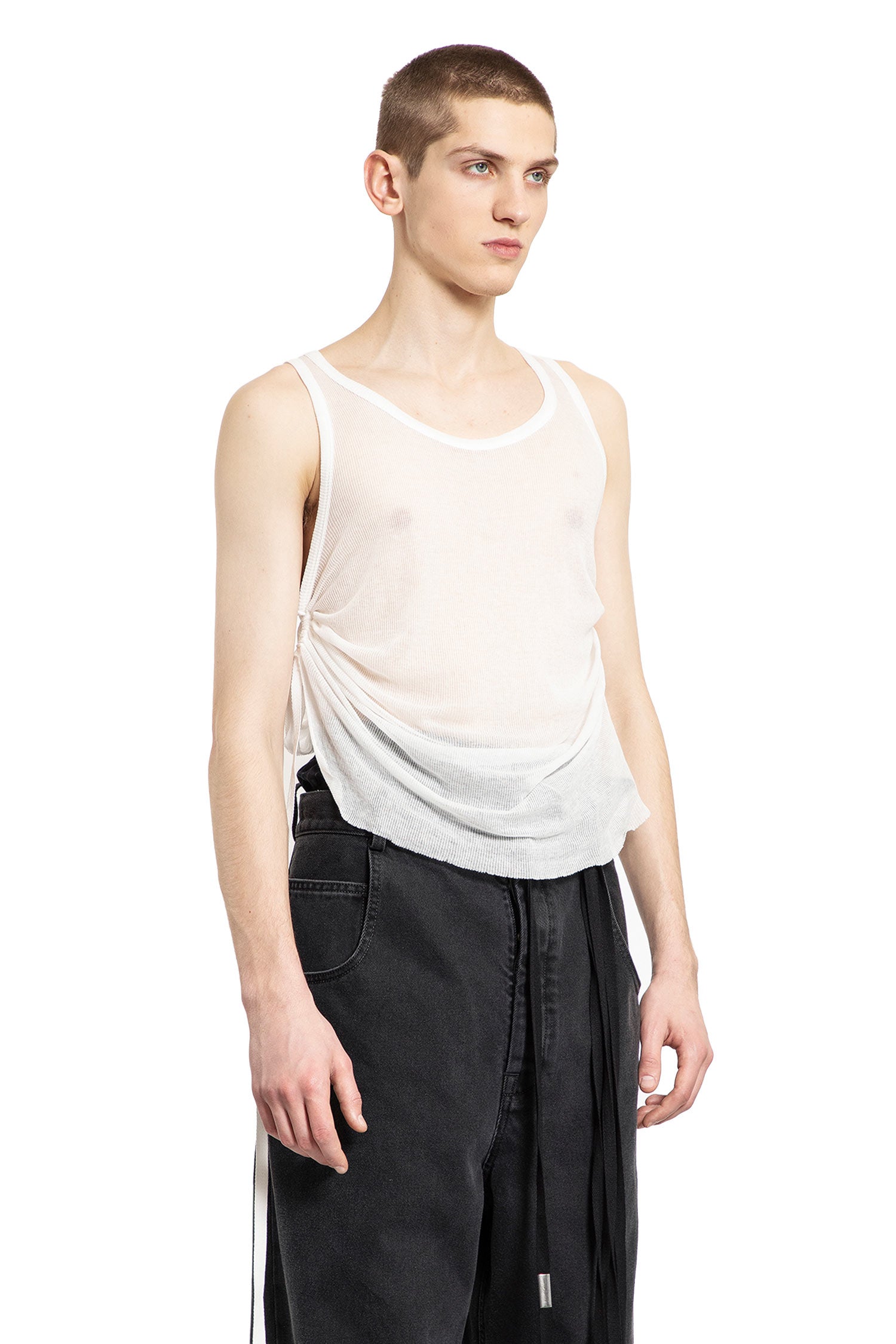 ANN DEMEULEMEESTER MAN OFF-WHITE T-SHIRTS & TANK TOPS