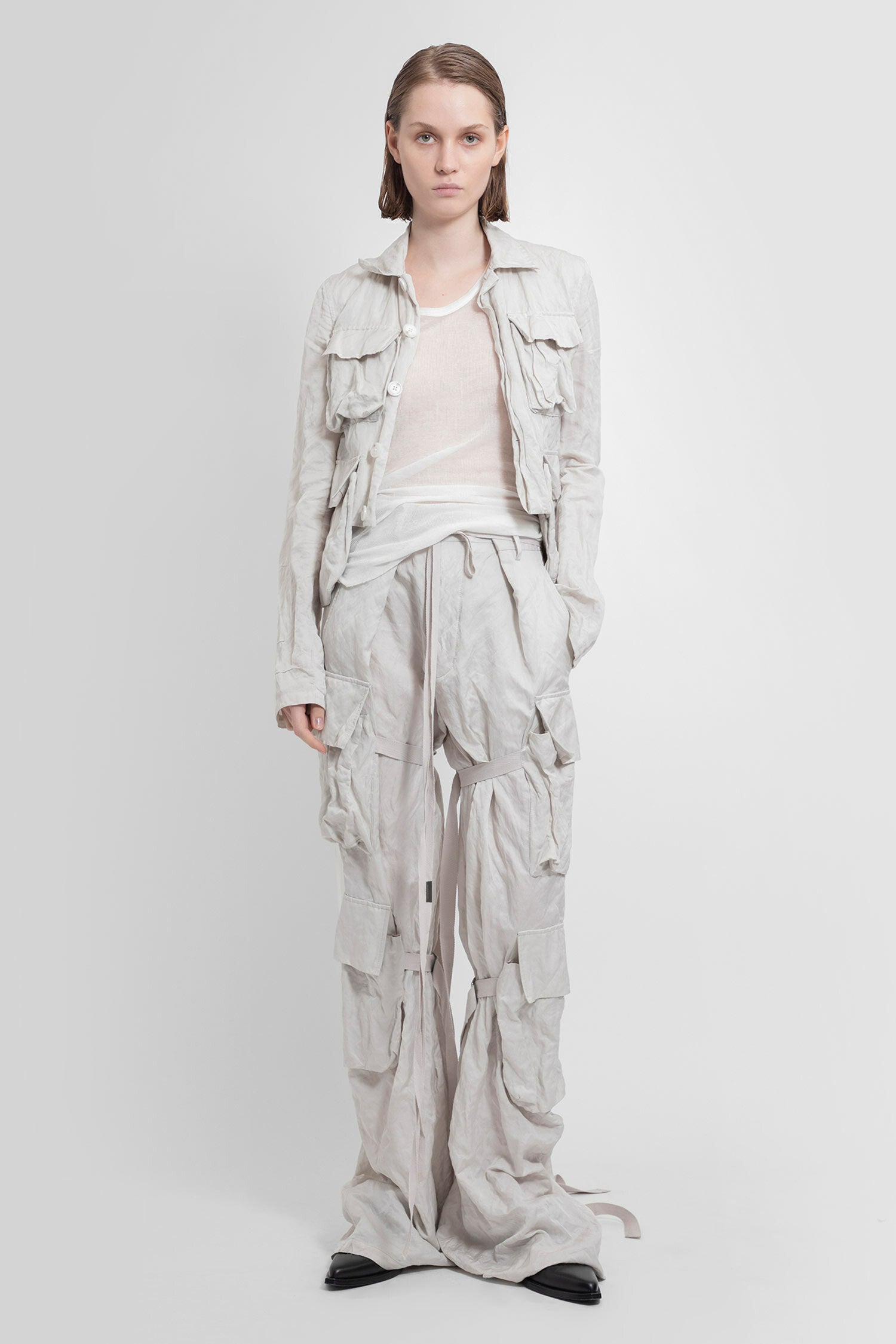 ANN DEMEULEMEESTER WOMAN OFF-WHITE JACKETS