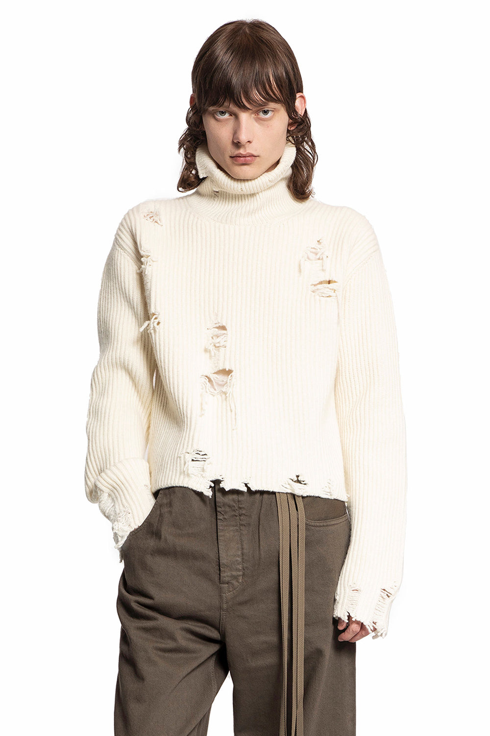 ANN DEMEULEMEESTER MAN OFF-WHITE KNITWEAR