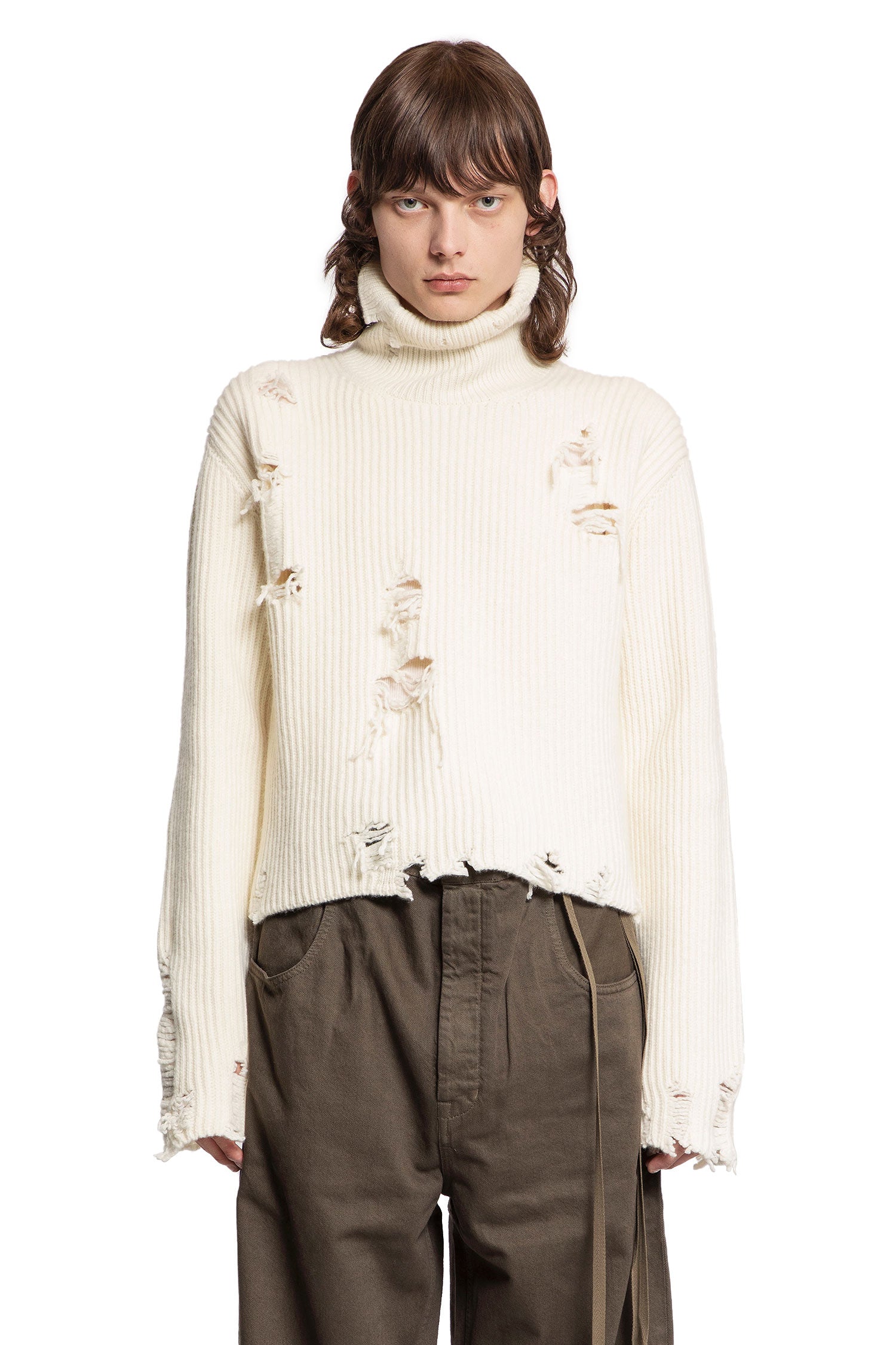 ANN DEMEULEMEESTER MAN OFF-WHITE KNITWEAR