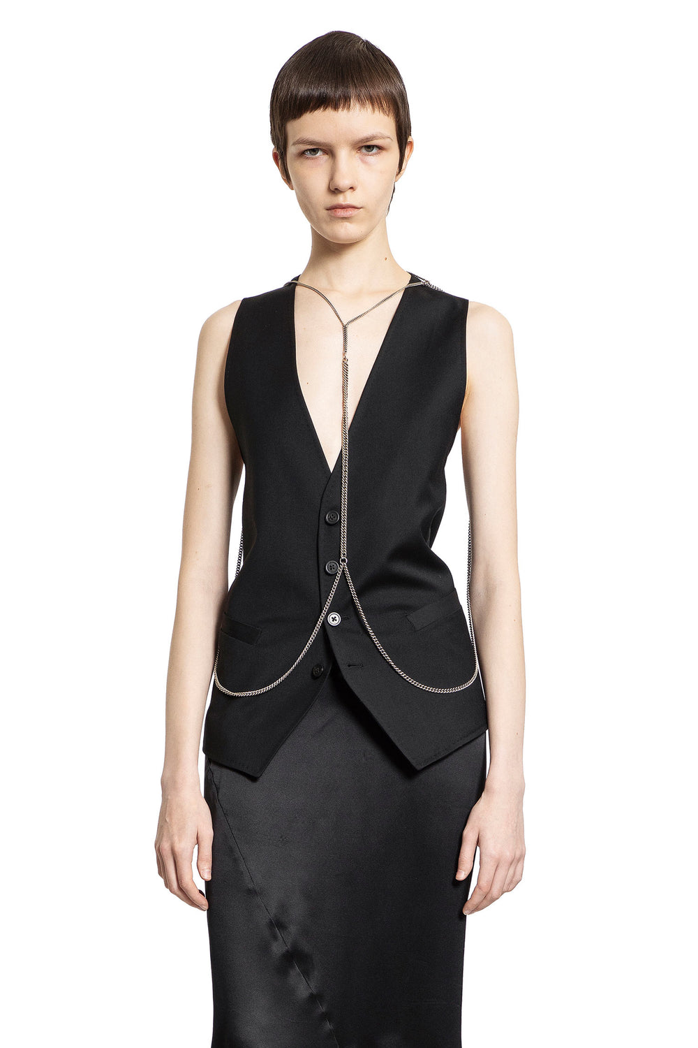 ANN DEMEULEMEESTER WOMAN BLACK VESTS