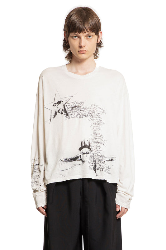 ANN DEMEULEMEESTER MAN OFF-WHITE T-SHIRTS & TANK TOPS