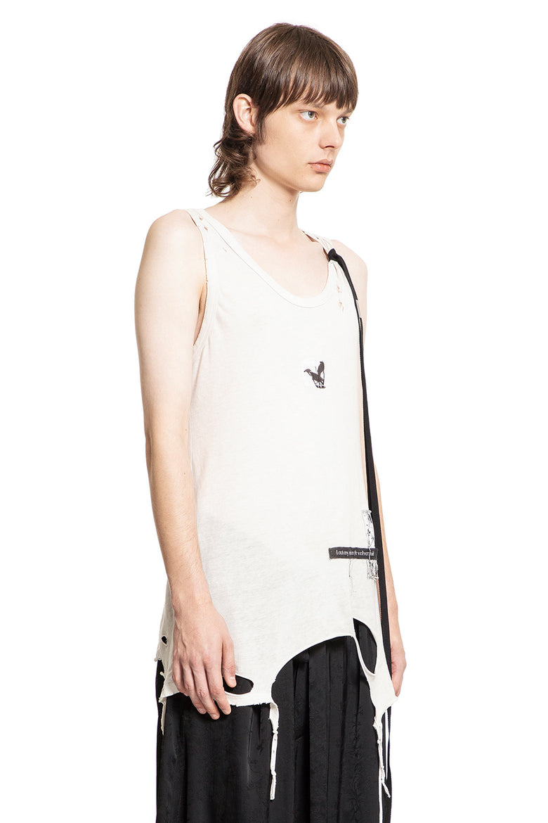 ANN DEMEULEMEESTER MAN OFF-WHITE T-SHIRTS & TANK TOPS