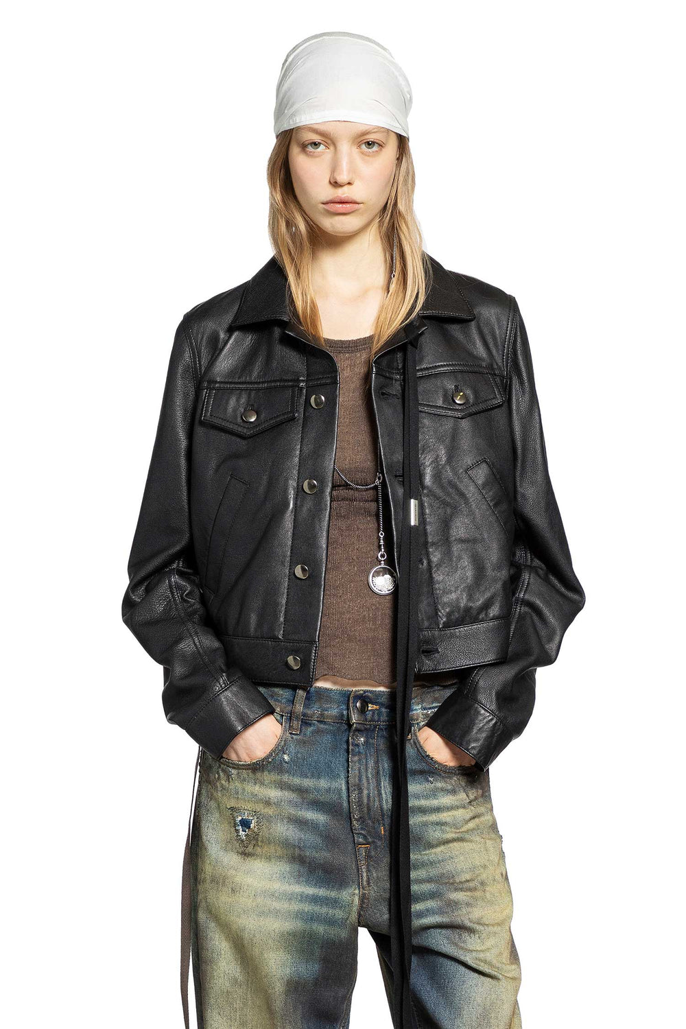 ANN DEMEULEMEESTER Ilmi Satin Structured Leather Jacket woman