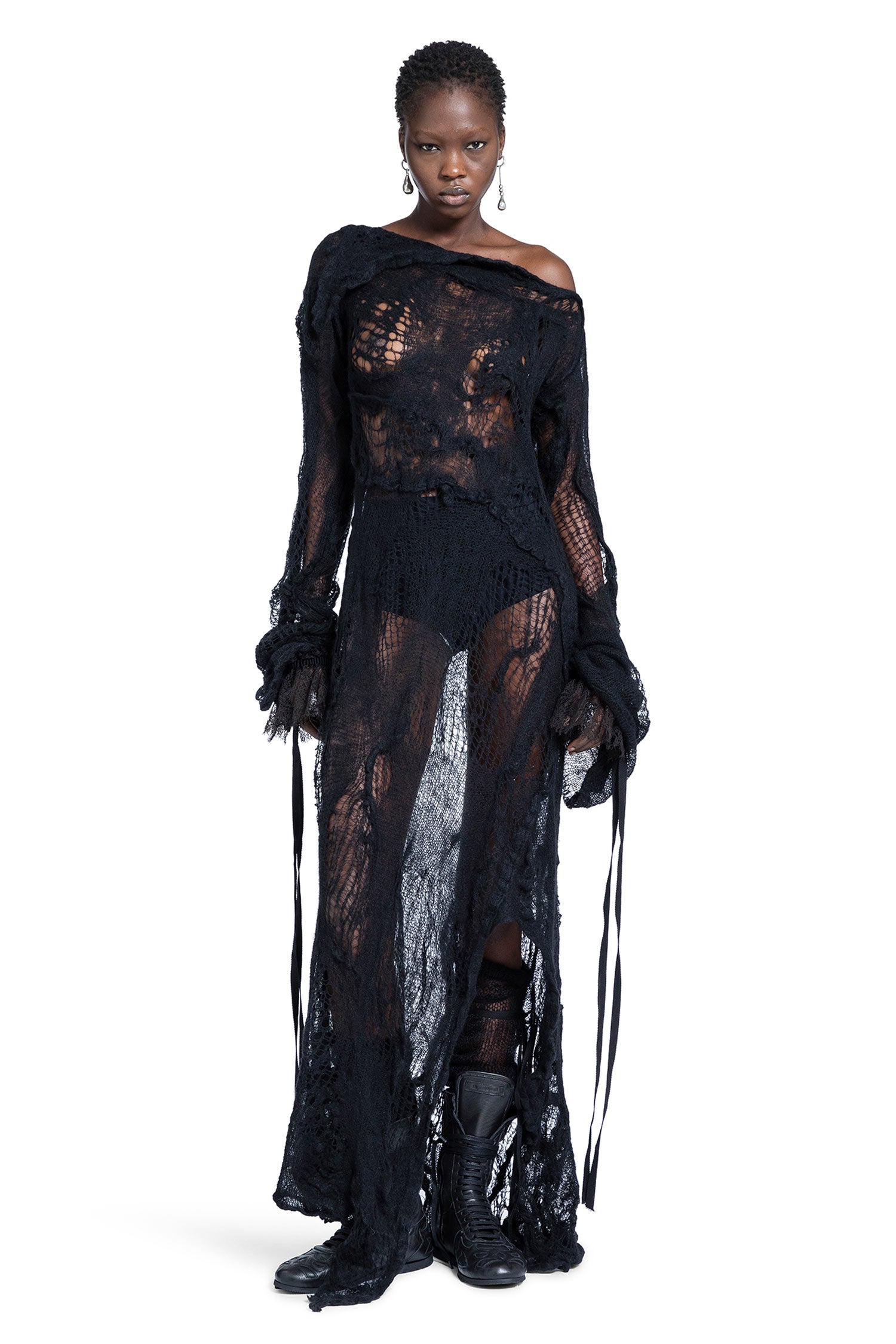 Clementia Dress in Ripped Sheer Knit
